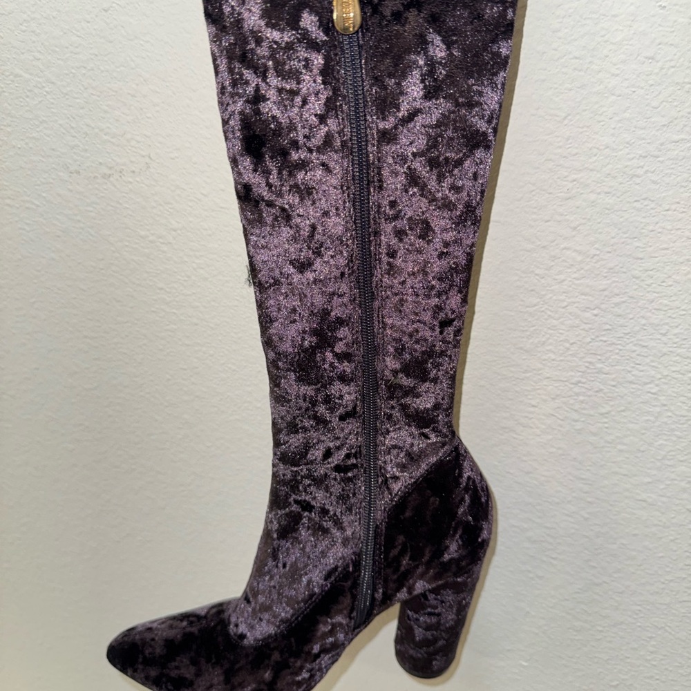 Over-the-Knee Purple Velvet Block Heel Boots Cape Robin